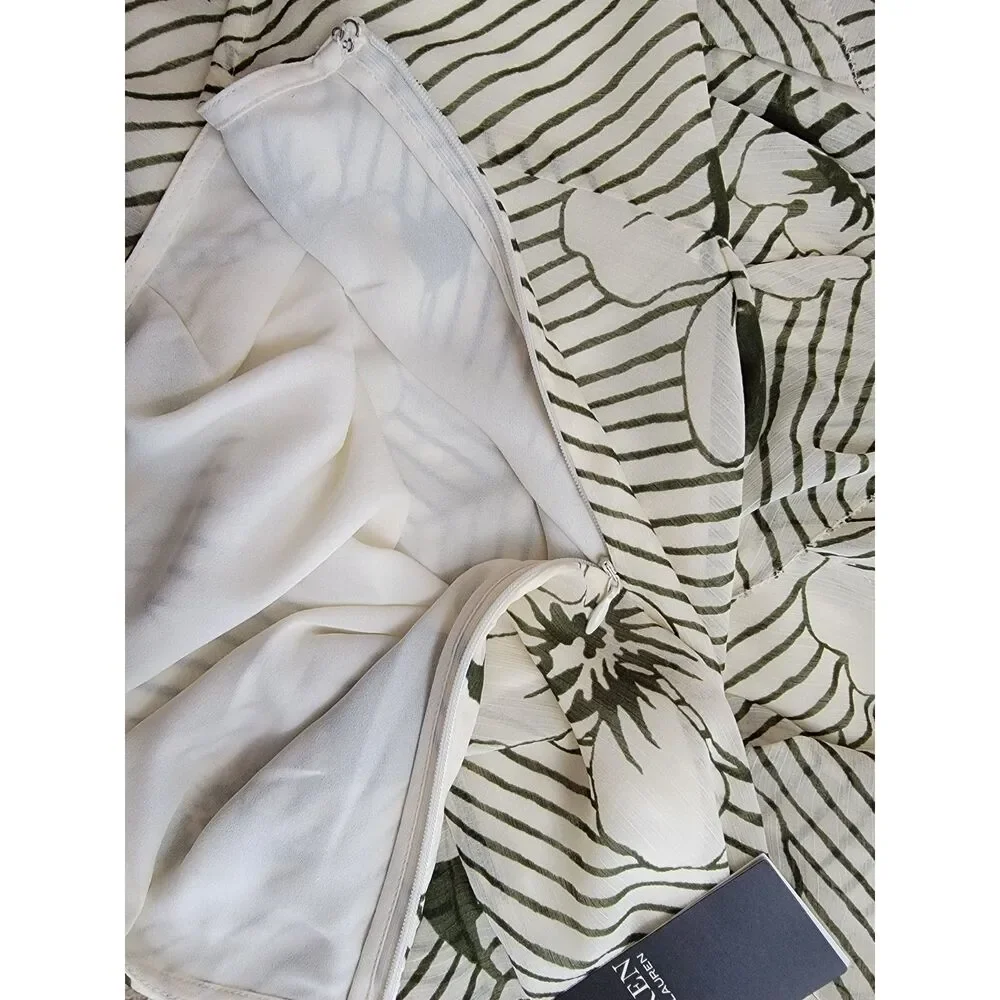 NWT Ralph Lauren Floral Striped Olive Green Mini Skirt - sz 8 - Picture 4 of 7